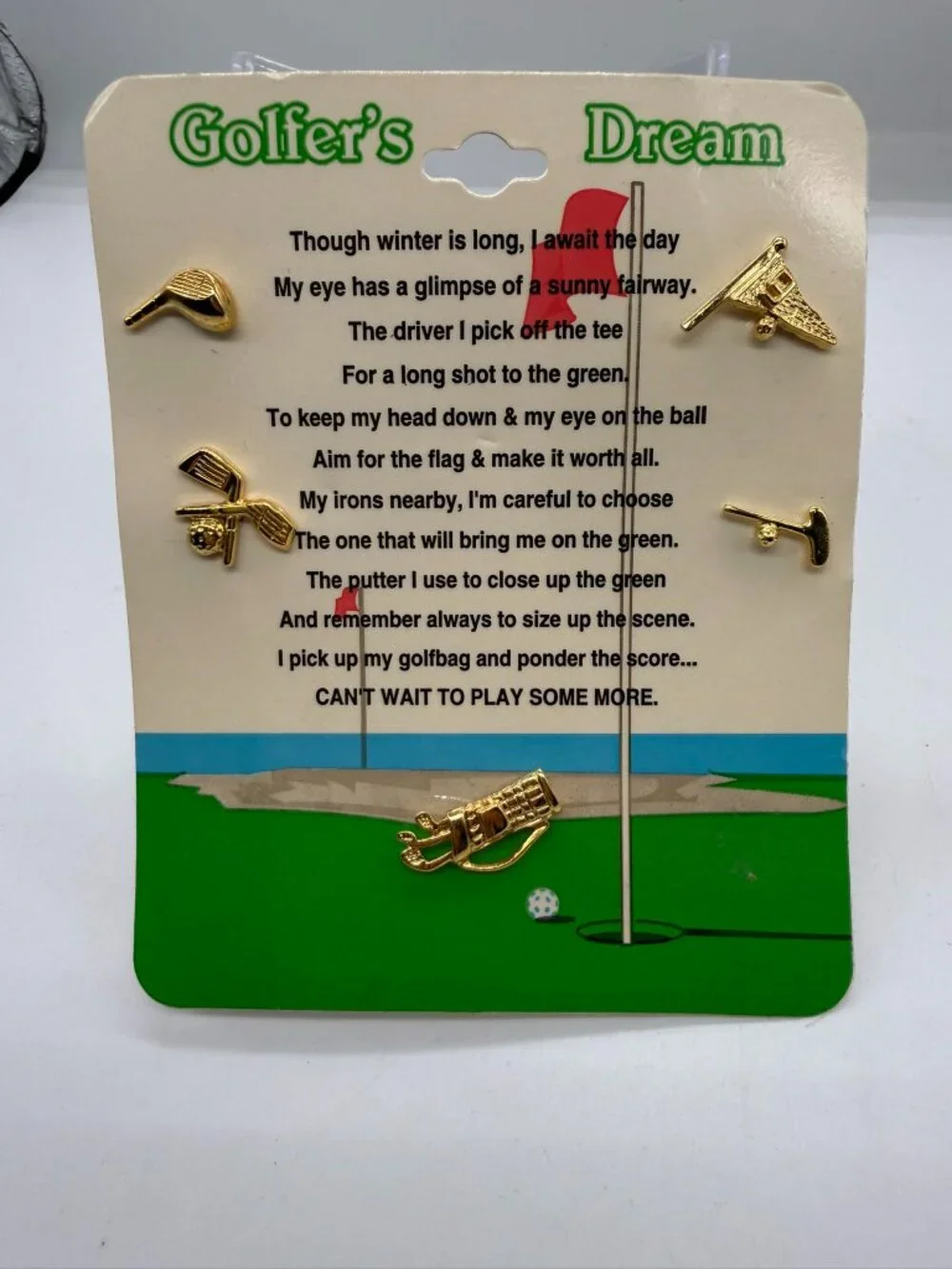 Golfer’s Dream Set of 5 Gold Tone Golf Lapel Pins NWT